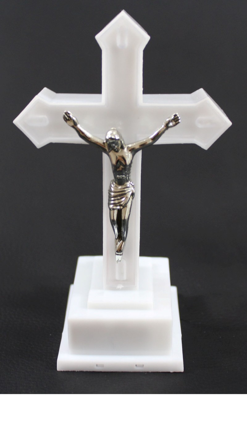 LED náhrobný kahanček KRÍŽ s telom Krista ZE4 - biely
